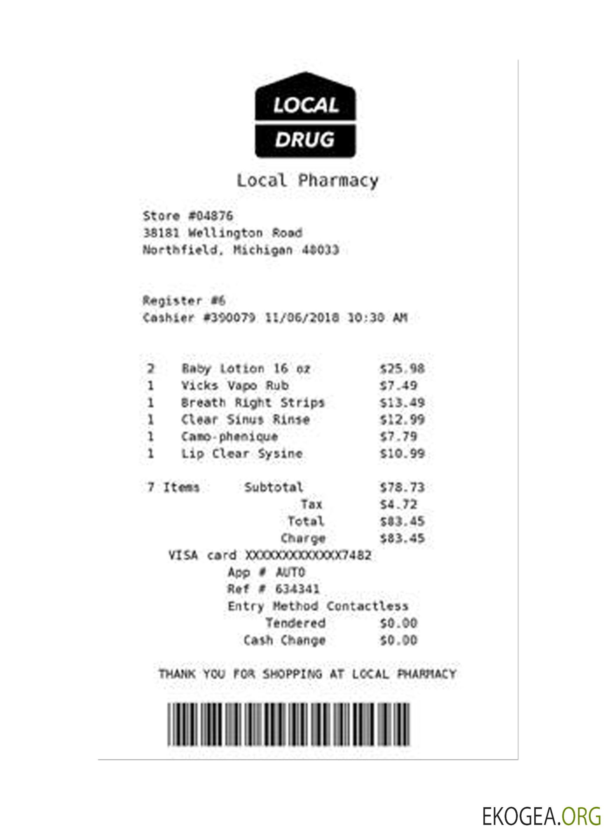 Chèque de paiement de la PHARMACIE LOCALE